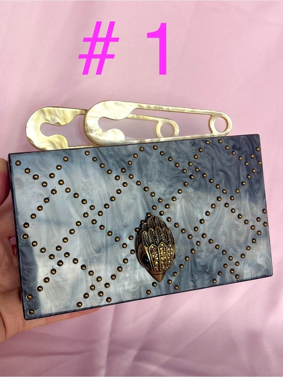 Kurt Geiger Handbags - Kurt Geiger Kensington safety pin box clutch on chain gray mother of pearl NWT